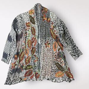 Soft Surroundings Leaf Stitch Animal Print Open Front Cardigan Size M